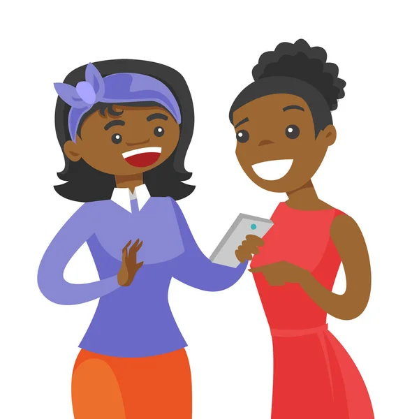 Dva afroamerické přátelé při pohledu na smartphone — Stockový vektor