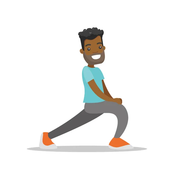 Αφρικανικός-αμερικανική άνθρωπος που κάνει το τέντωμα άσκηση. — Διανυσματικό Αρχείο