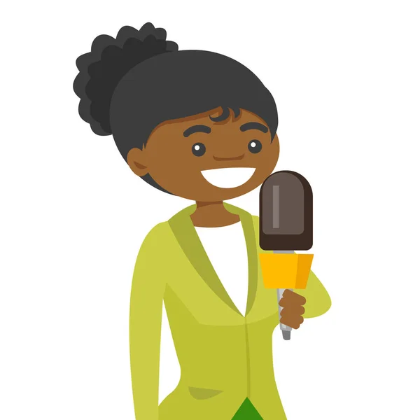 Reporter de télévision afro-américaine avec un microphone . — Image vectorielle