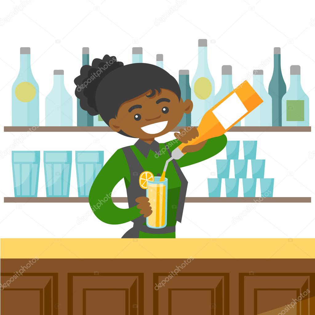Young african-american bartender making a cocktail