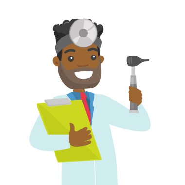 Genç Afro-Amerikan otolaryngologist doktor.