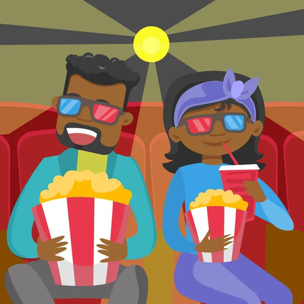 Young african friends in 3d glasses watching movie — Stock Vector