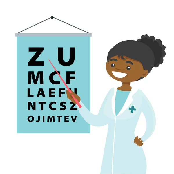 Αφροαμερικανός οφθαλμίατρο με γράφημα μάτι. — Διανυσματικό Αρχείο