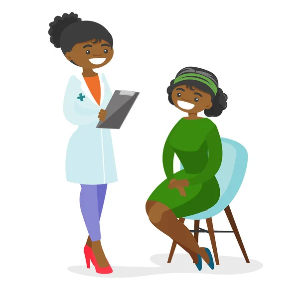 Jovem médico afro-americano consultando um paciente —  Vetores de Stock