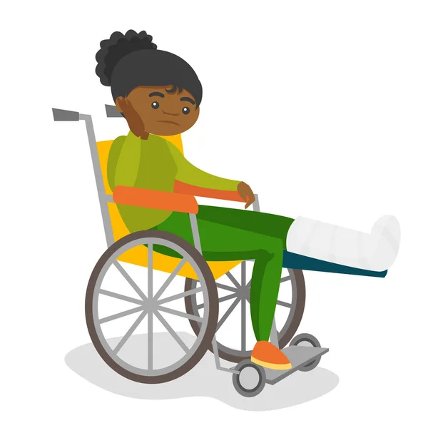 Frau mit gebrochenem Bein sitzt im Rollstuhl. — Stockvektor