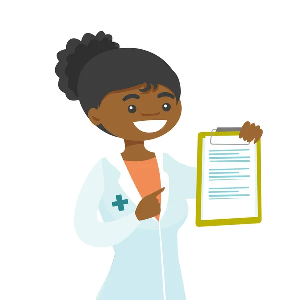 Young african-american doctor with a clipboard. — Stock Vector