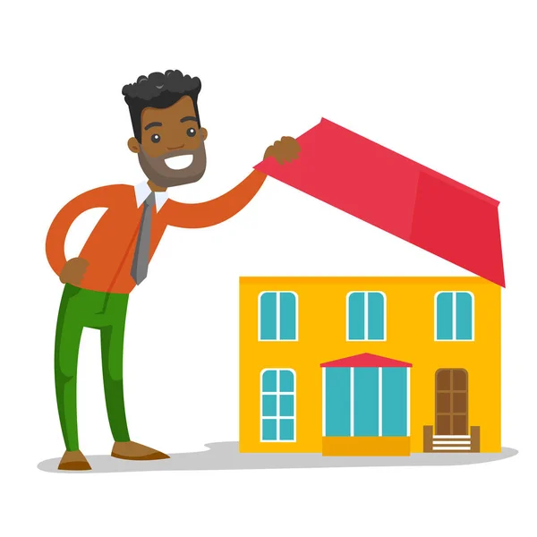 Jeune homme afro-américain à la recherche d'une nouvelle maison — Image vectorielle