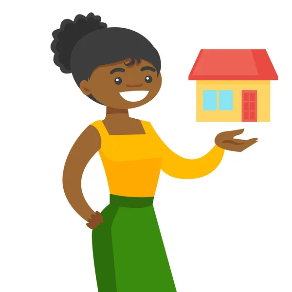 Jeune agent immobilier africain offrant la maison — Image vectorielle