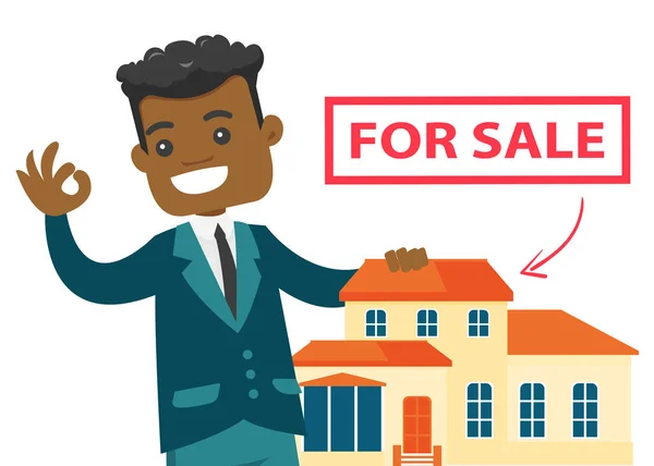 Joven agente inmobiliario africano que ofrece la casa — Archivo Imágenes Vectoriales