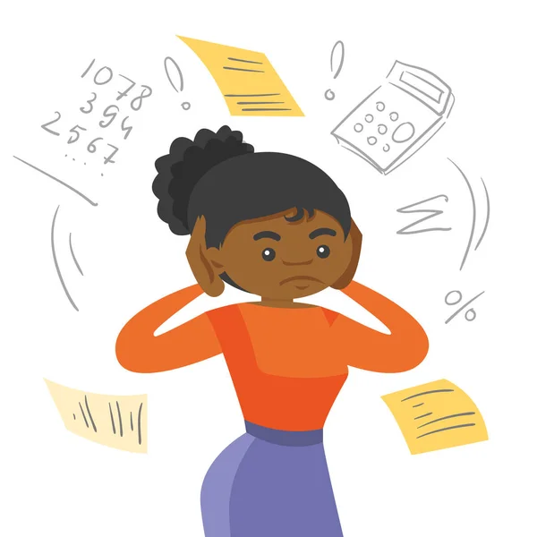Femme afro-américaine calculant les factures d'habitation . — Image vectorielle