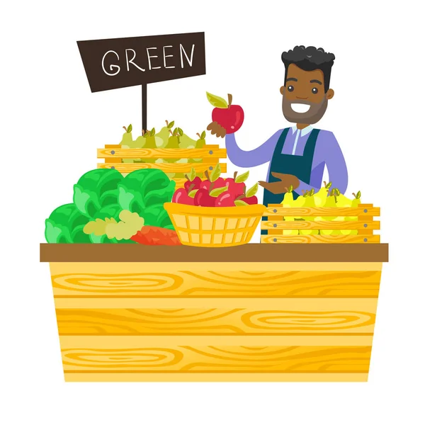 Young african-american worker of grocery store. — Stock Vector