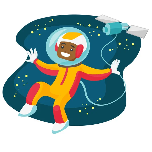 Astronauta afro-americana voando em espaço aberto . — Vetor de Stock