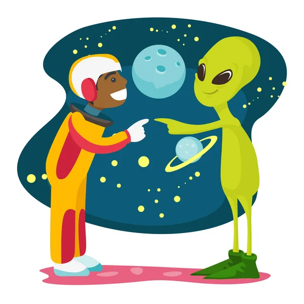 Astronaute et alien se rencontrent pour la première fois . — Image vectorielle