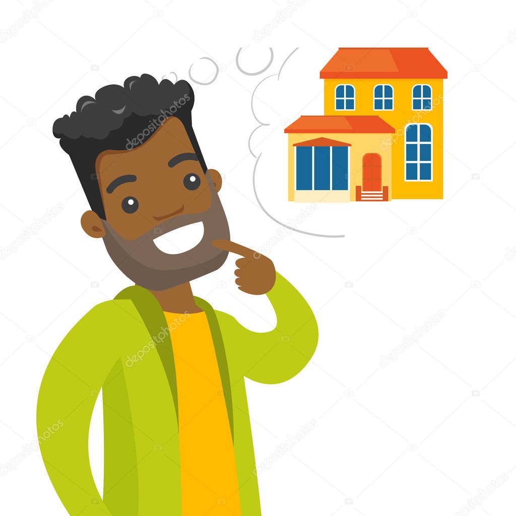 Young african man dreaming about buying property.