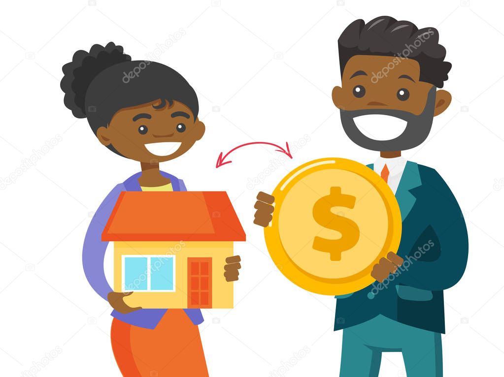 Realtor exchanging a house to the coin of a client