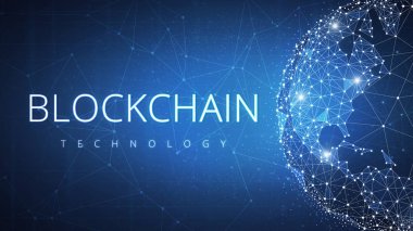 Blockchain teknoloji fütüristik hud afiş.