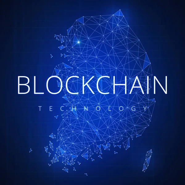 Blockchain teknoloji hud afiş ile Güney Kore Haritası.