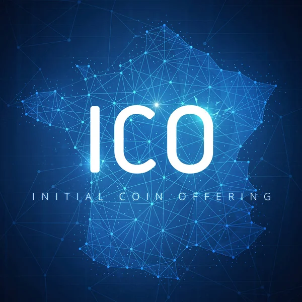 ICO initial coin offering banner with France map. — Stock Photo, Image
