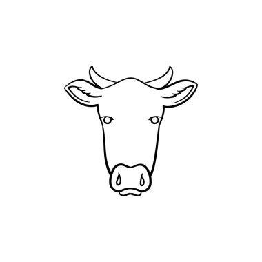İnek baş el çizilmiş kroki simgesi.