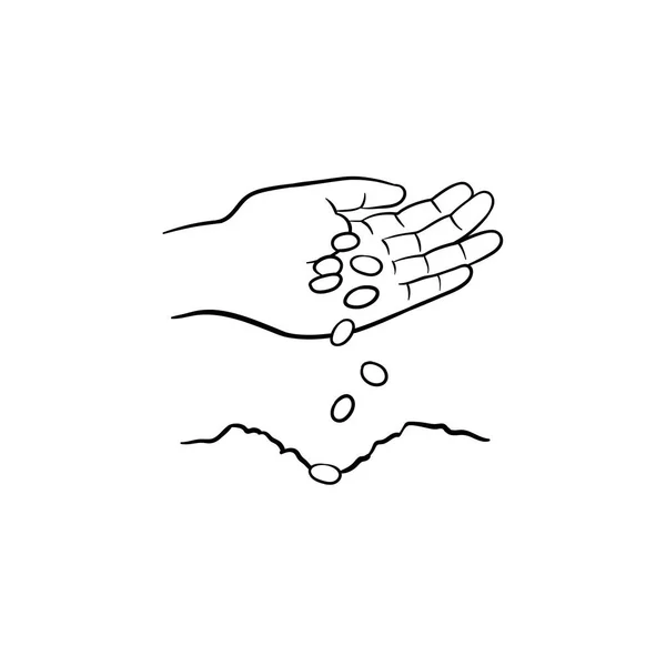 Plantation manuelle de graines dessin à la main icône croquis . — Image vectorielle