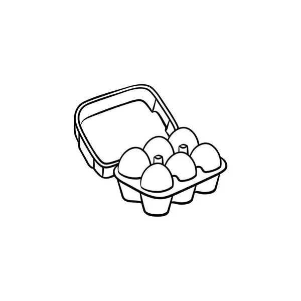 Jaja w kartonowym opakowaniu ręki ikonę szkicu ciągnione. — Wektor stockowy