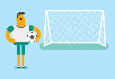 Bir top ile ayakta beyaz futbolcu.