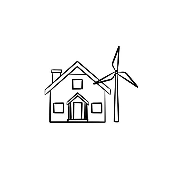 Casa con generador de viento icono dibujado a mano . — Vector de stock