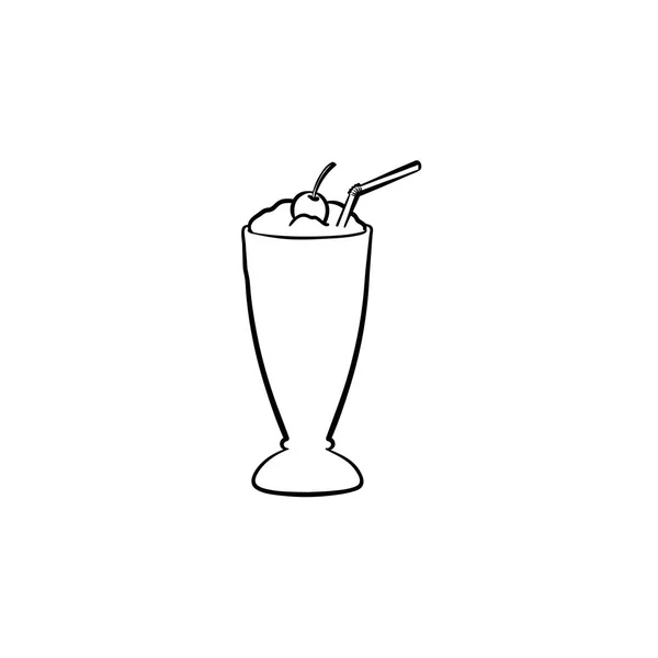 Süt uzun cam el çizilmiş kroki simgesinde kokteyl — Stok Vektör