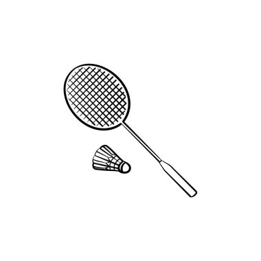 Badminton Raket ve raketle el çekilmiş simgesi.