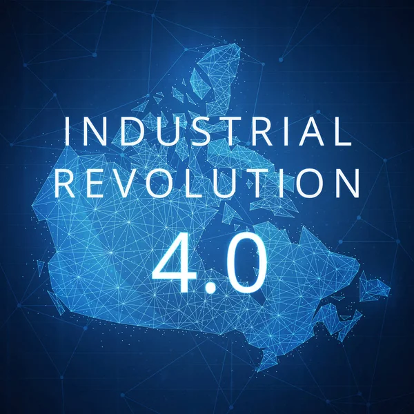 Fourth industrial revolution on blockchain polygon Canada map.