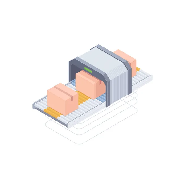 Automatiserad förpackning conveyor belt isometrisk illustration — Stock vektor