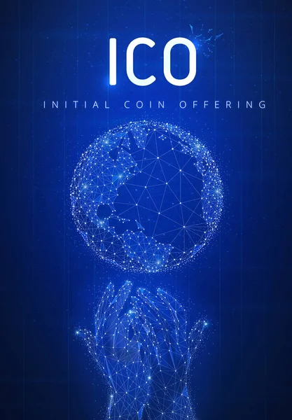 ICO initial coin offering futuristic hud banner with globe and h — Stock Photo, Image