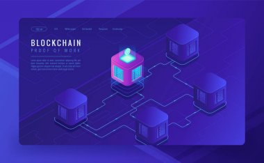 İzometrik blockchain cryptocurrency ve veri transferi kavramı.