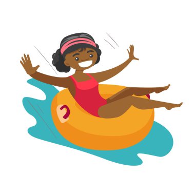 African-american woman having fun in waterpark. clipart