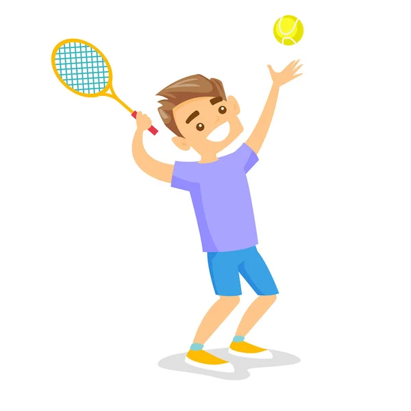 Tenista blanco caucásico jugando tenis . — Vector de stock