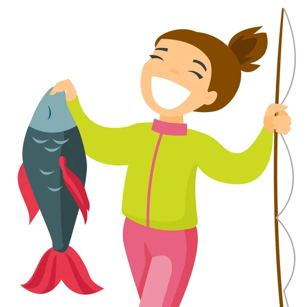 Кавказький білий fisherwoman Холдинг риби. — стоковий вектор