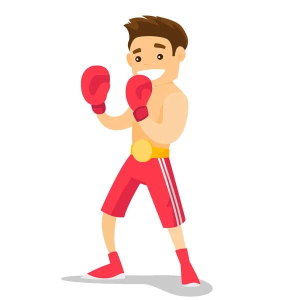 Caucasian white boxer training in boxing gloves. — Stock Vector