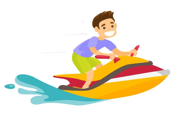 Kaukázusi fehér ember lovaglás a jet-ski-robogó. — Stock Vector