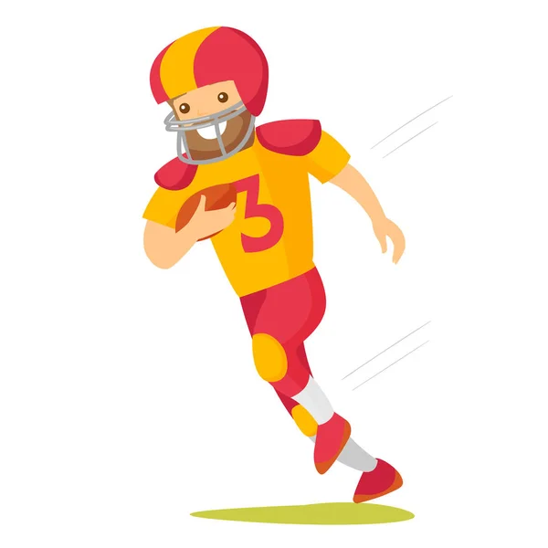 Jugador blanco de rugby caucásico corriendo con pelota . — Vector de stock