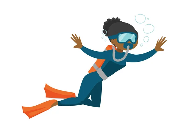 African-american scuba diver enjoying the dive. — Stock Vector