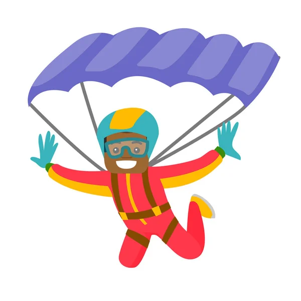 Hombre negro volando con un paracaídas . — Archivo Imágenes Vectoriales