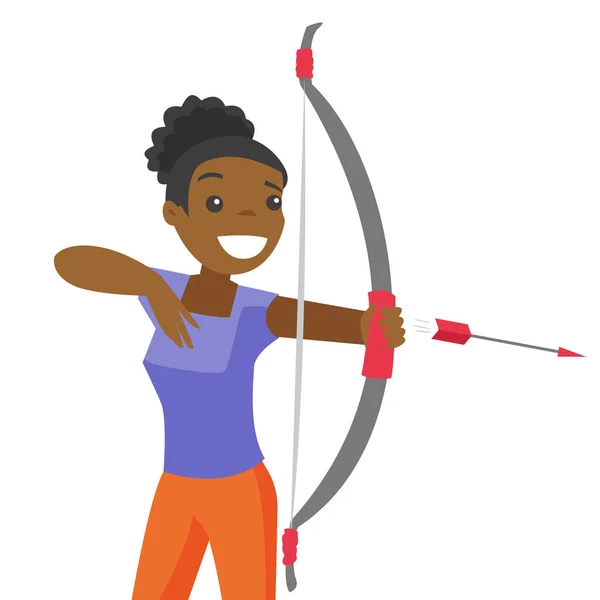 Schwarze Sportlerin mit Pfeil und Bogen. — Stockvektor