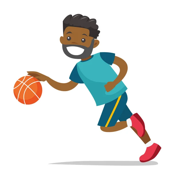 Jonge zwarte spelen basketbal. — Stockvector
