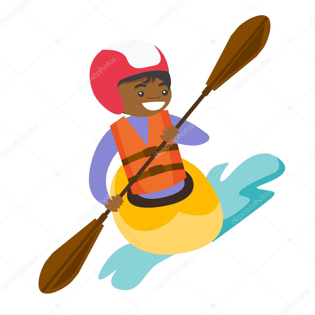 Young black woman riding a kayak.
