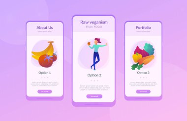 Vejetaryen çiğ gıda app arabirimi şablonu.