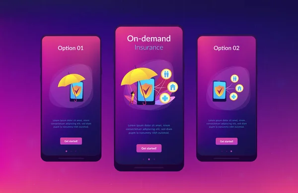 Vorlage für die On-Demand-Versicherungs-App. — Stockvektor