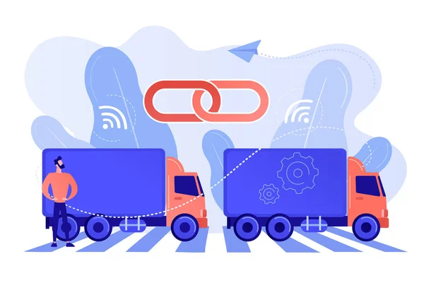 Truck platooning conceito vetor ilustração . — Vetor de Stock