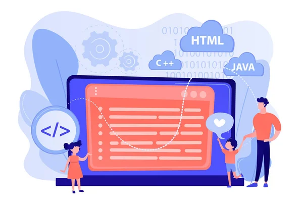 Bilgisayar programlama kamp kavramı vektör çizim. — Stok Vektör