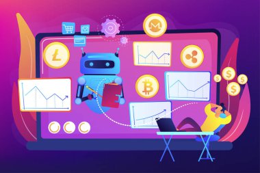 Kripto ticaret bot kavramı vektör illüstrasyon