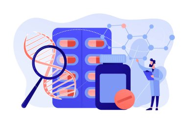 Biopharmacology ürünler kavramı vektör çizim.